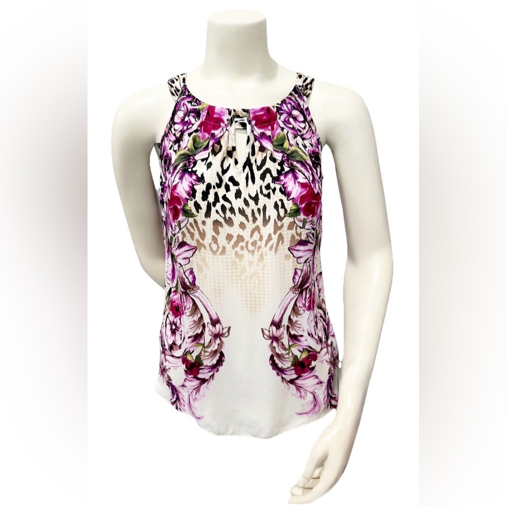 White House Black Market Silk Floral Leopard Halter Top XS